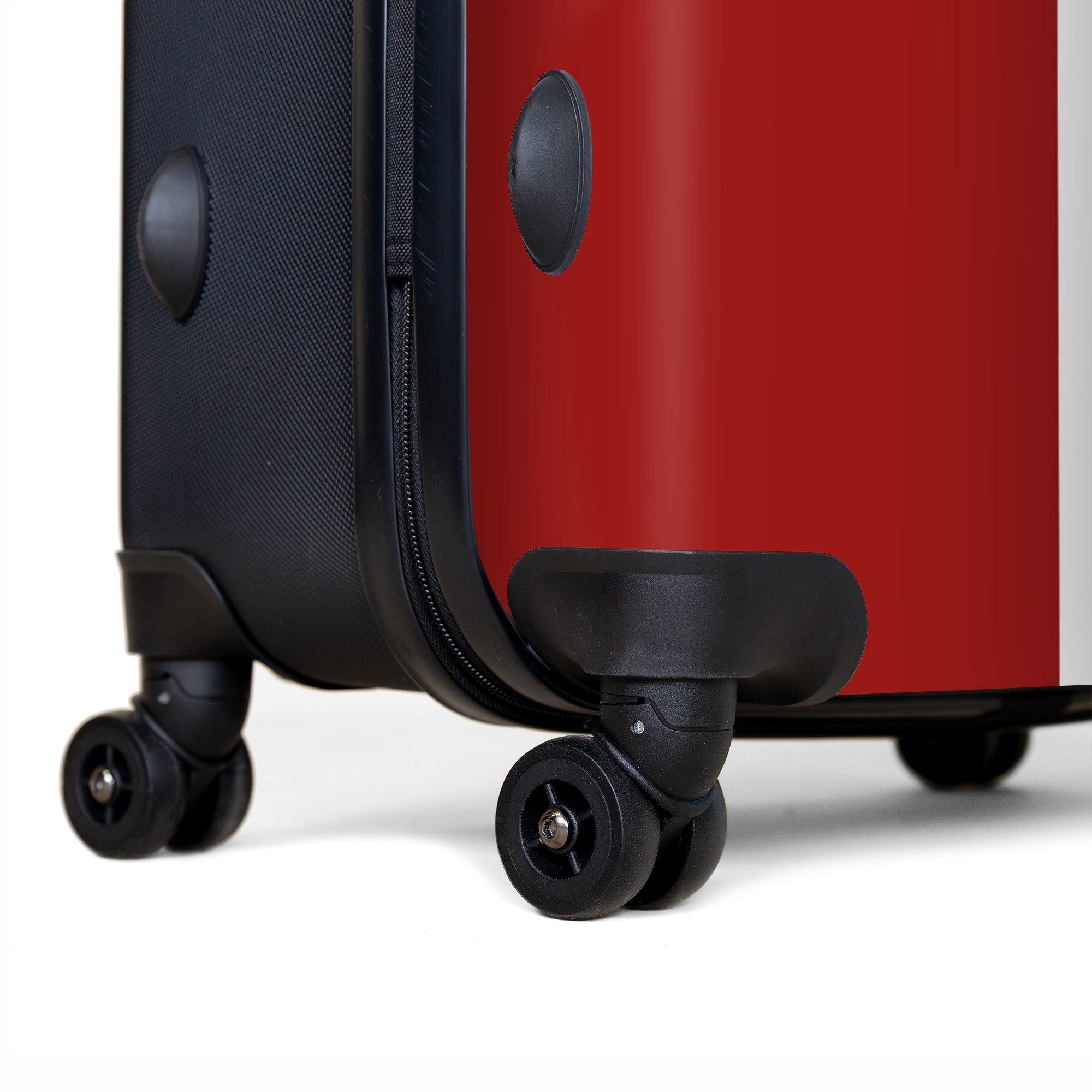 NoBoringSuitcases.com© Hartschalen-Trolley Roter Hintergrund mit doppeltem weißen Mittelstreifen 77 cm - 98 L, 8 Rollen, Koffer Groß für 30kg, Trolley, Rollkoffer, Reisekoffer