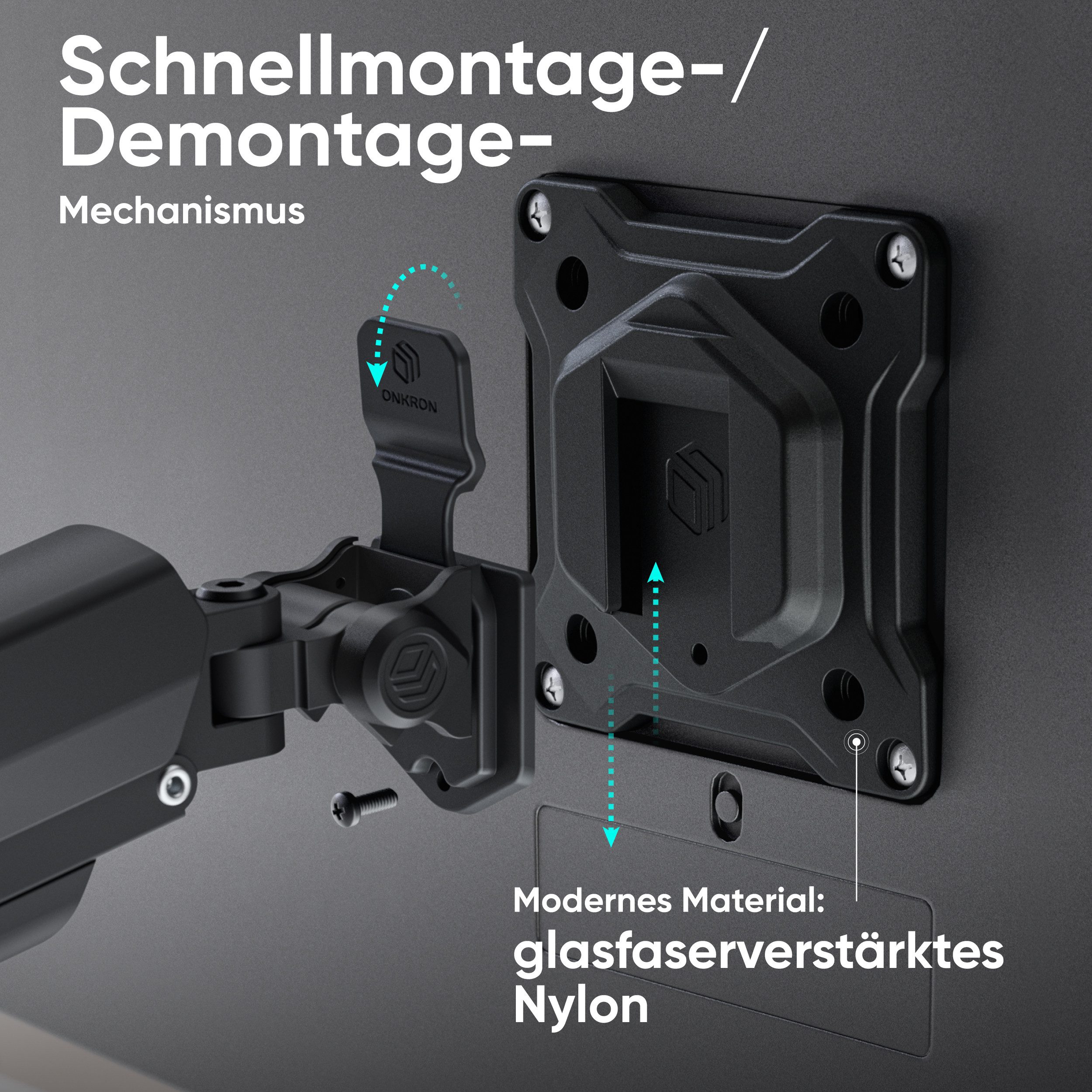 ONKRON Monitor-Halterung 13-32 Zoll, bis 10 kg pro Arm, VESA 75x75-100x100, G160, (bis 32 Zoll, neigbar, schwenkbar, drehbar, Gasdruckfeder, Kabelmanagement) – Bild 4 von 5