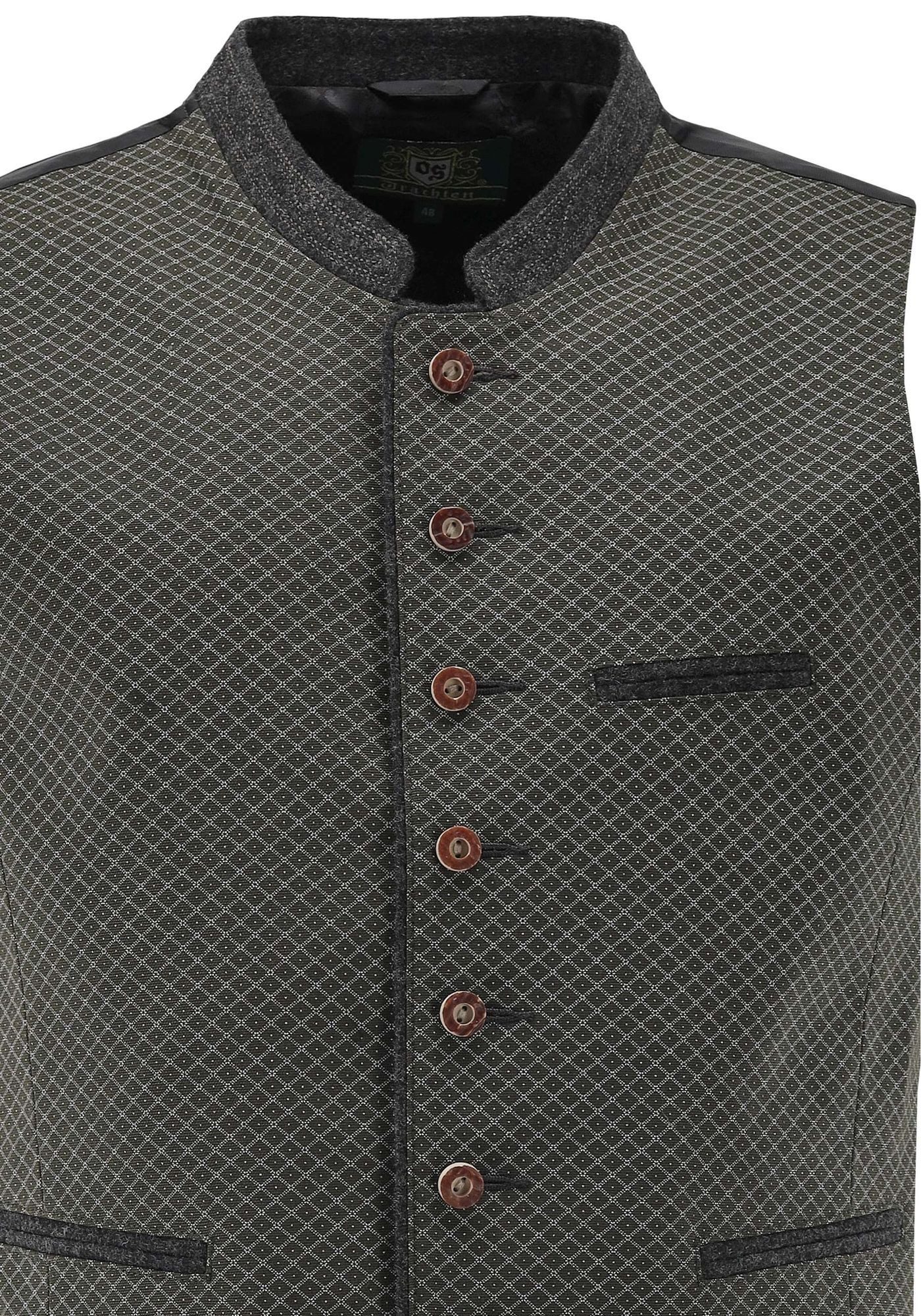 OS Trachten Trachtenweste Teger Rautenmuster, Slim Fit, Stehkragen, 3 Leistentaschen