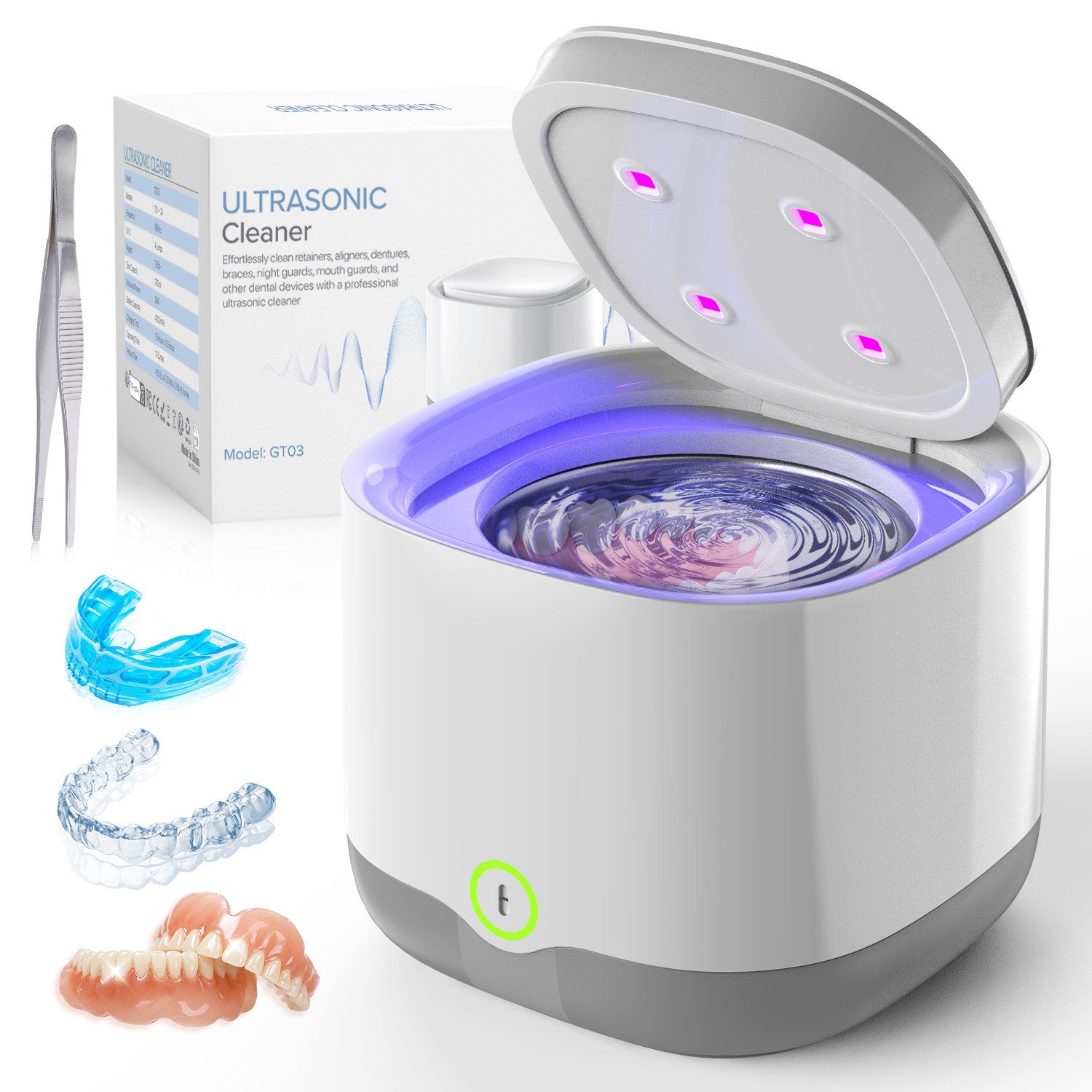 ANYSUN Ultraschallreiniger UV Ultraschallreinigungsgerät Ultraschall-Zahnreinigungsgerät, 24W Mit UV-Licht, zur Desinfektion mit 2 Modi mit Bakterienabtötung.