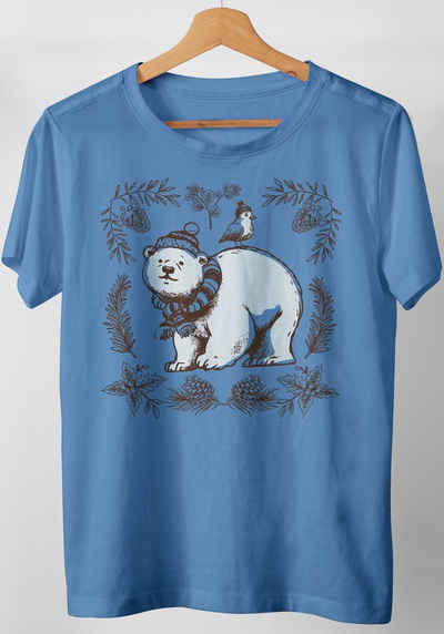 Art & Detail Shirt T-Shirt Weihnachten Design Vogel und Eisbär mit Weihnachtsmütze