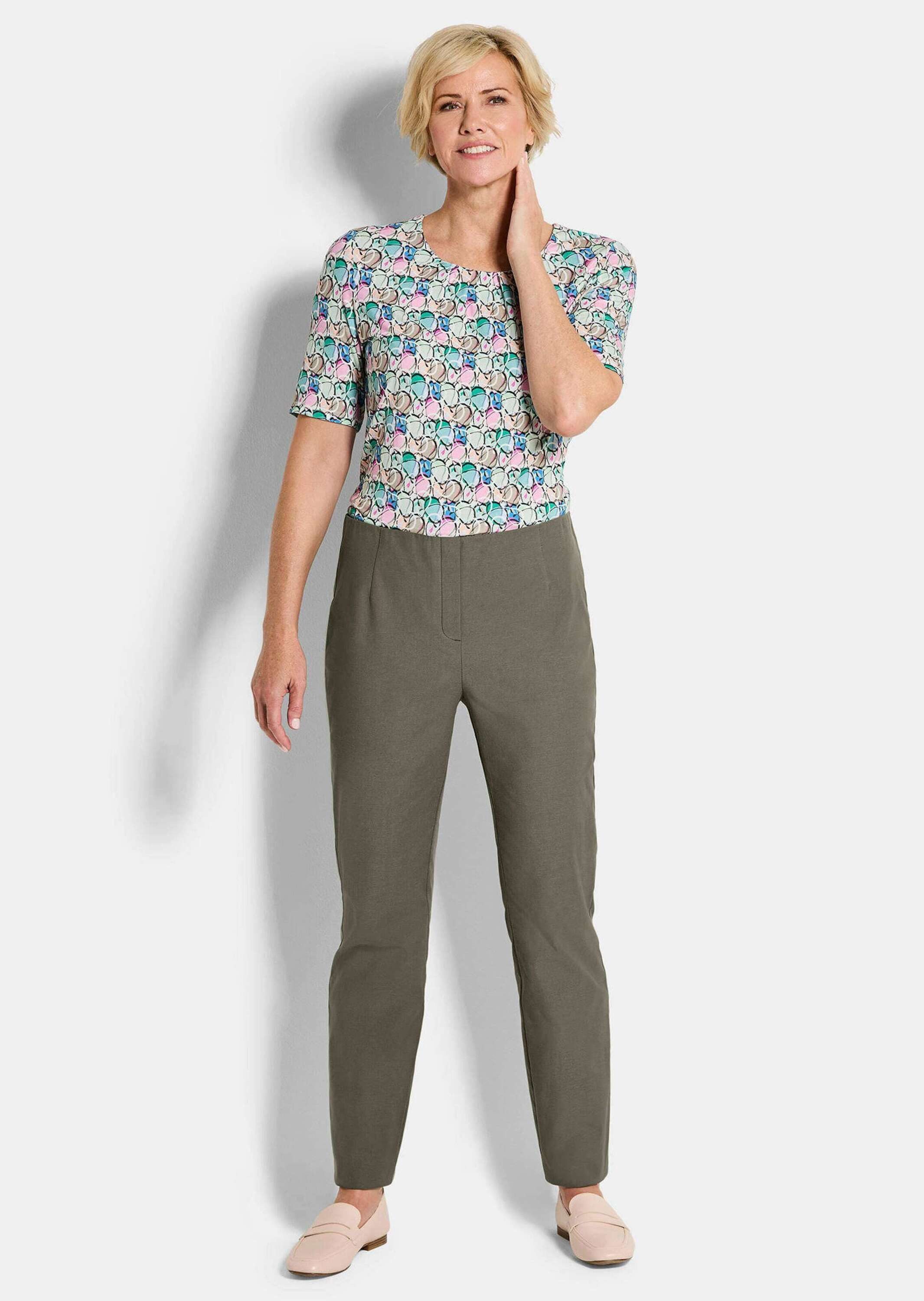GOLDNER Stoffhose Kurzgröße: Jerseyhose mit Schlupfbund Stoffhose mit Reißverschluss-Optik und Knöchellänge