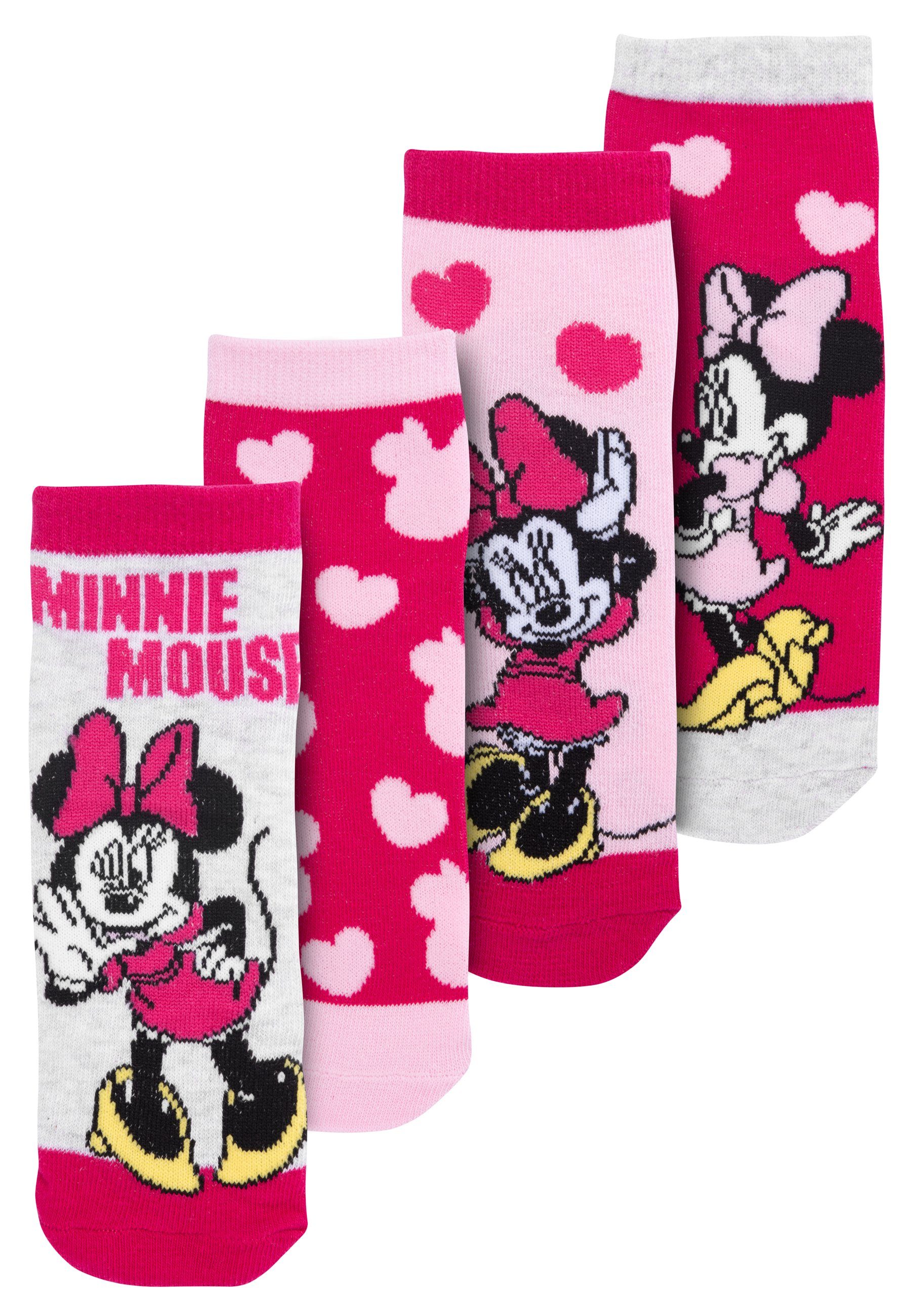 United Labels® Socken Disney Minnie Mouse Socken Mädchen Kinder Sneaker Bunt (4er Pack)