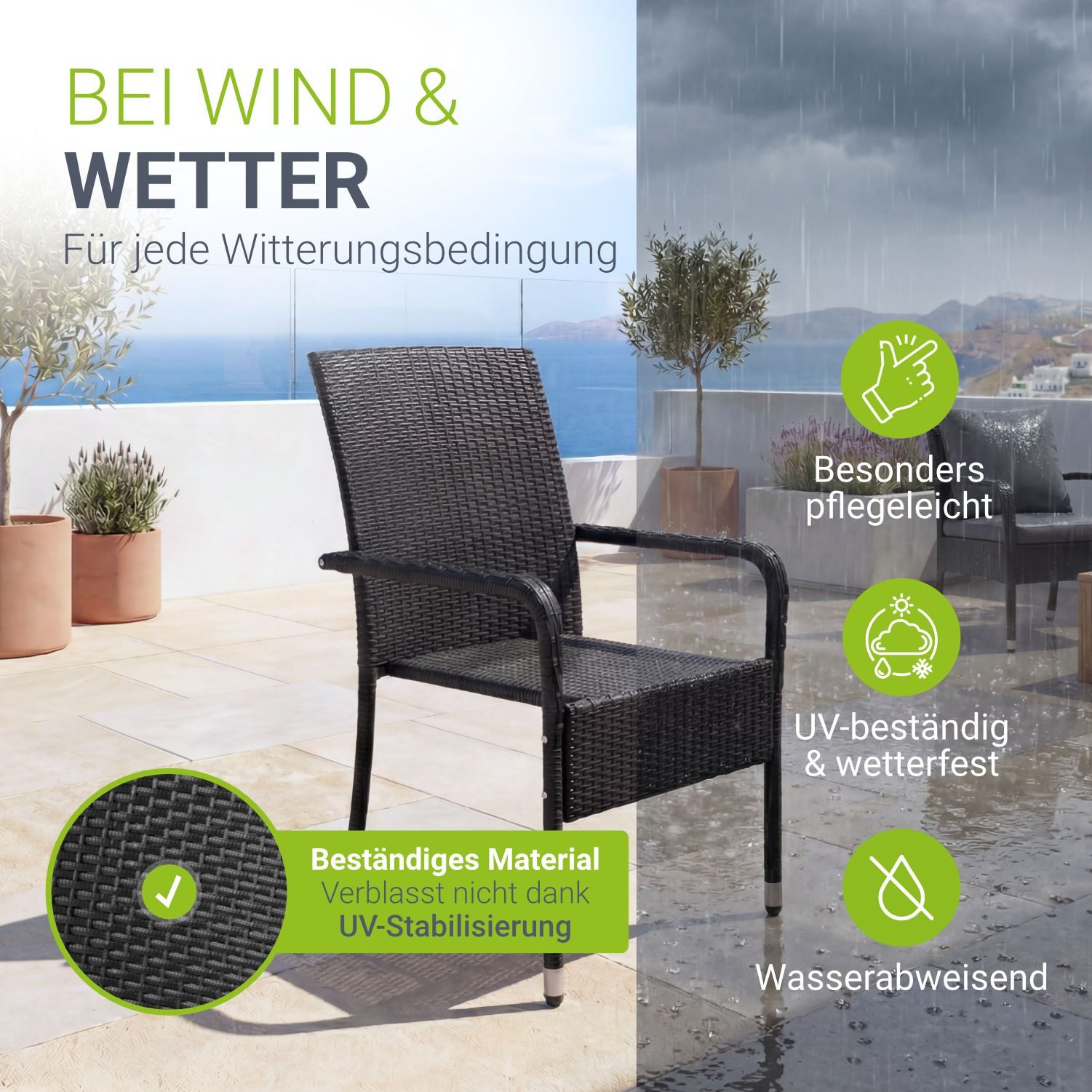 Juskys Gartenstuhl Yoro (6 St), stapelbar, modern, leicht und stabil – Bild 5 von 5