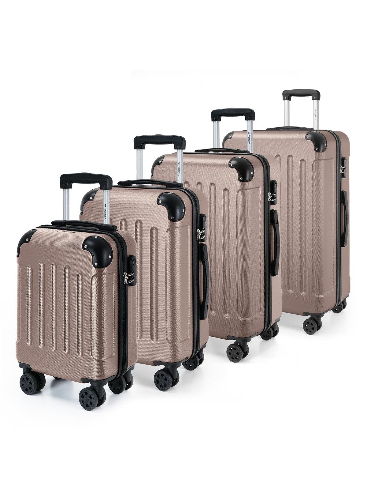yonsly Kofferset Reisekoffer Trolley Rollkoffer Hartschalenkoffer in S-M-L-XL, 4 Rollen, (Spar-Set, 4 tlg., inkl. Größen S, M, L und XL), mit 360° Lenkrollen, Zahlenschloss und mehrstufigem Teleskopgriff