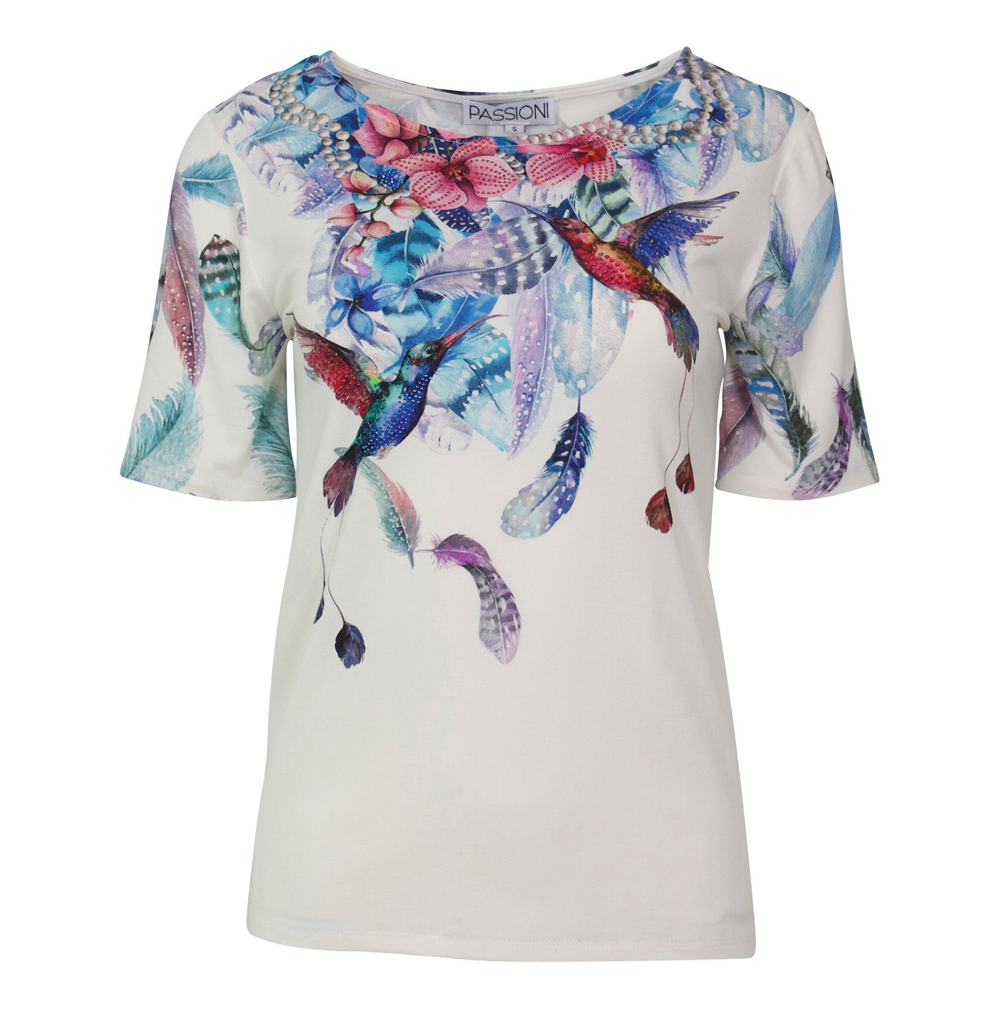 Passioni T-Shirt Bedrucktes T-Shirt "Tropical Print" Hotfixapplikation