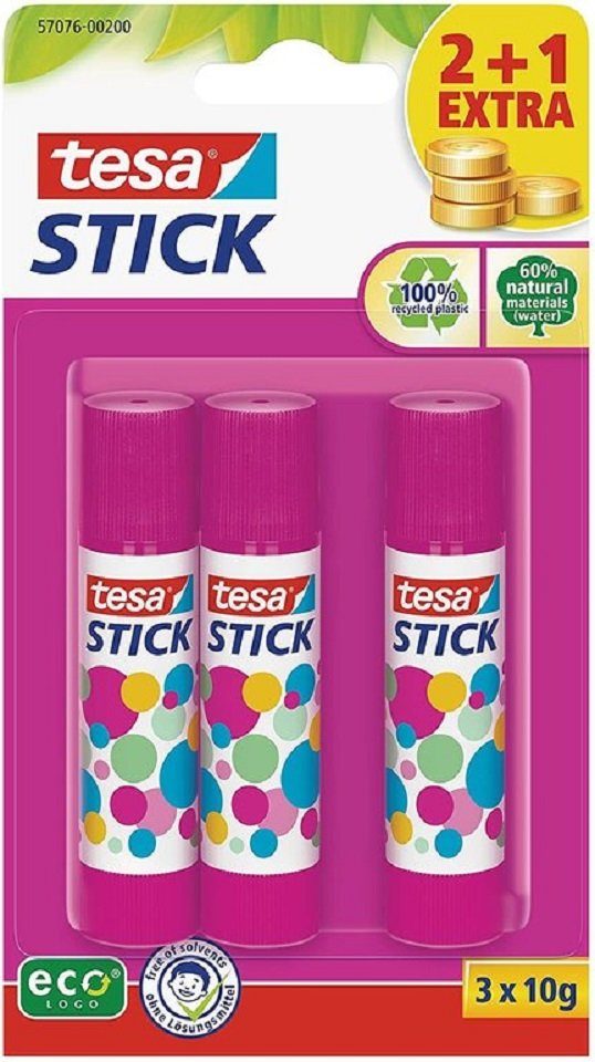 tesa Klebestift TESA STICK - 3 Klebestifte - 3x10g - Pink, (3-tlg)