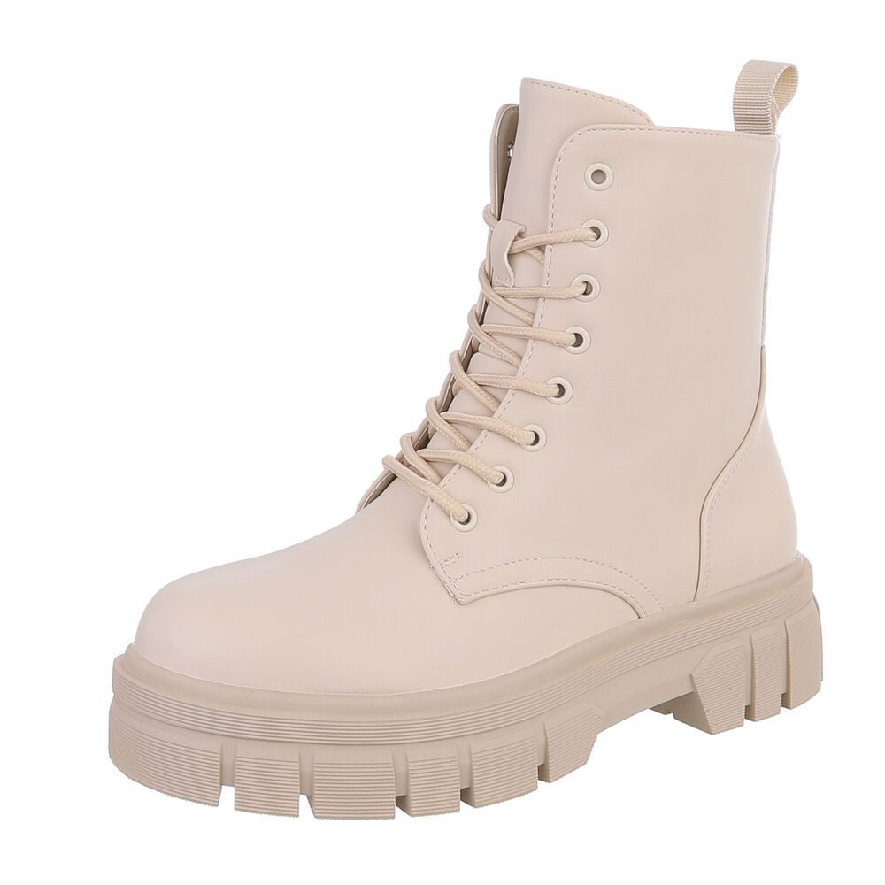 Ital-Design Damen Schnürschuhe Freizeit Schnürstiefelette (87124729) Blockabsatz Plateaustiefeletten in Beige