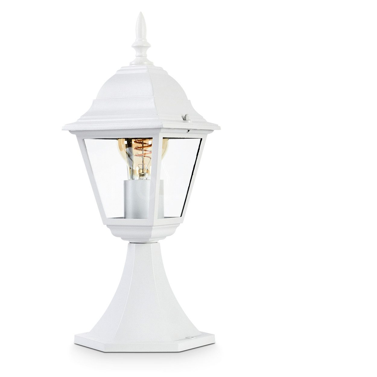 hofstein Pollerleuchte Sockelleuchte aus Metall/Glas in Weiß/Klar, ohne Leuchtmittel, Wegeleuchte, Gartenbeleuchtung IP44, 1x E27, ohne Leuchtmittel