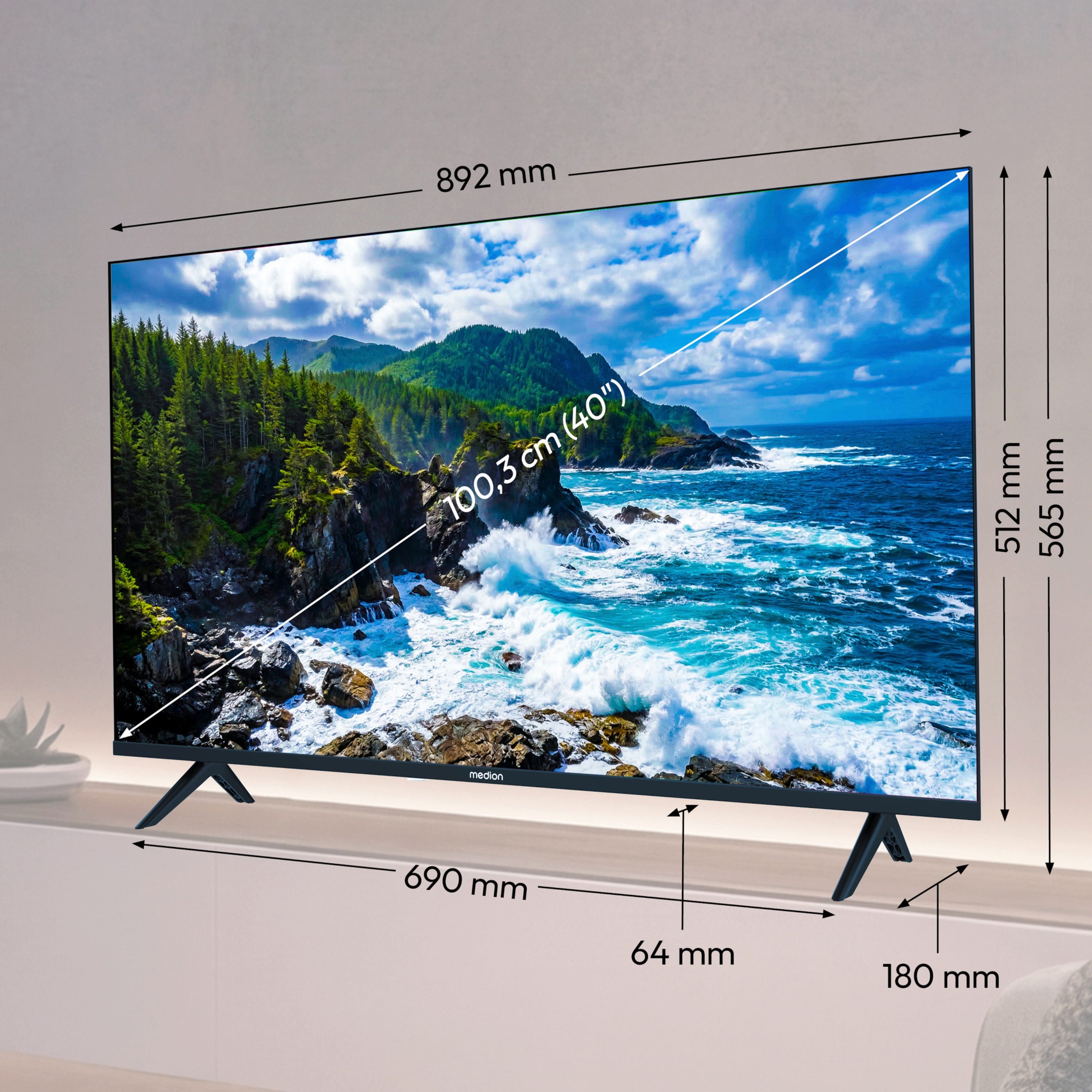 Medion® MD840102 LCD-LED Fernseher (100.3 cm/40 Zoll, 1080p Full HD, Smart-TV, Netflix, HBO Max, Prime Video, Disney+, Magenta TV, AppleTV, WOW)