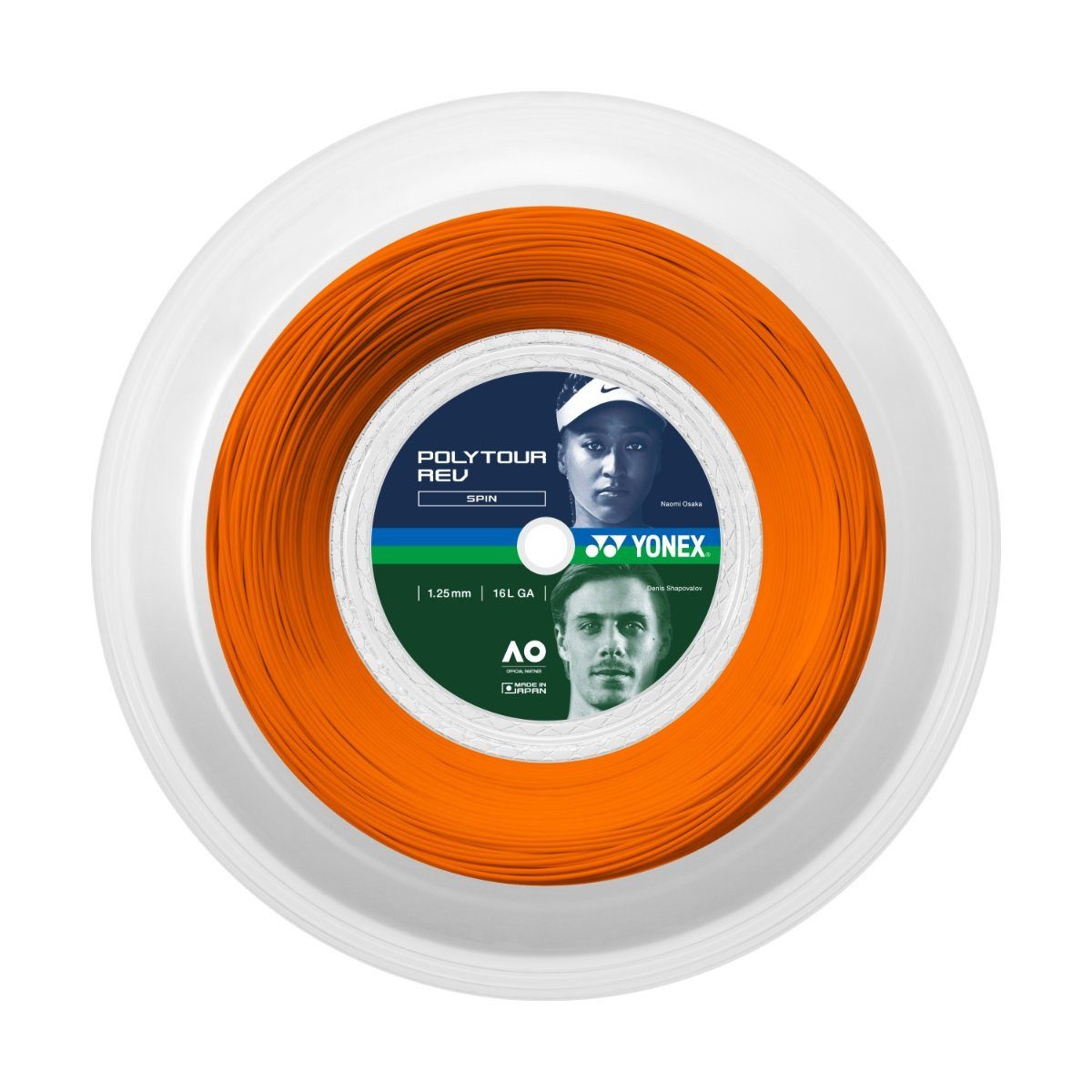 Yonex Tennissaite Poly Tour Rev (Polyester/achteckig) orange 200m Rolle, Saitendicke: 1.25