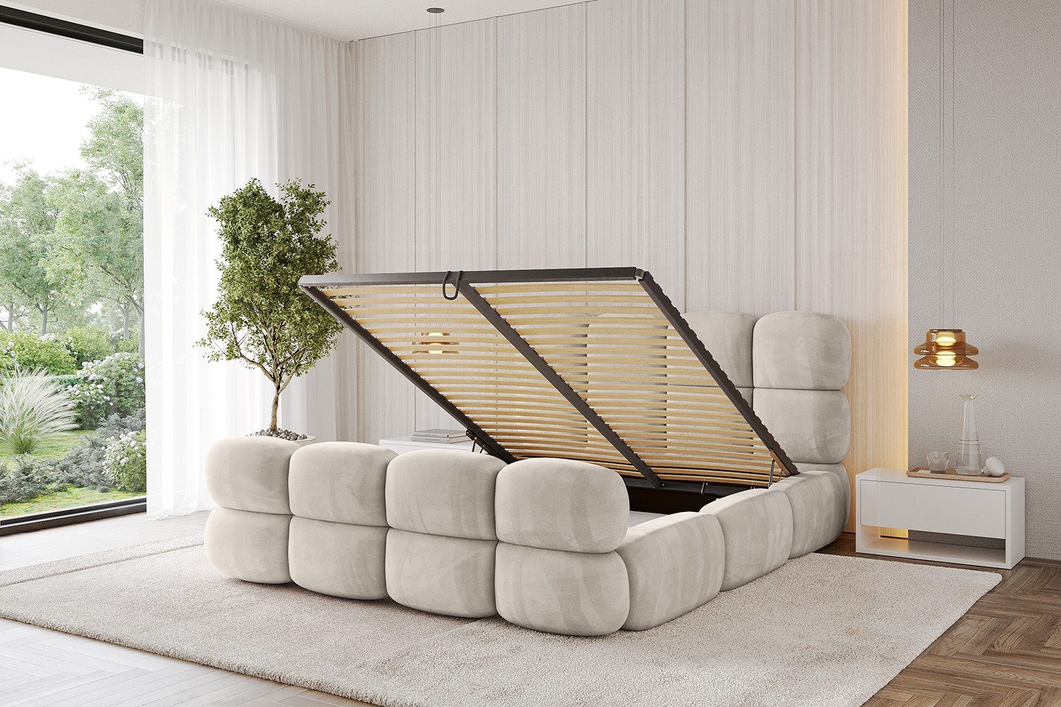 ALTDECOR Polsterbett NOMA-Z (Polsterbett mit Bettkasten und Lattenrost, Boxbett ohne Matratze), Doppelbett mit Stauraum, Bett mit Kopfteil