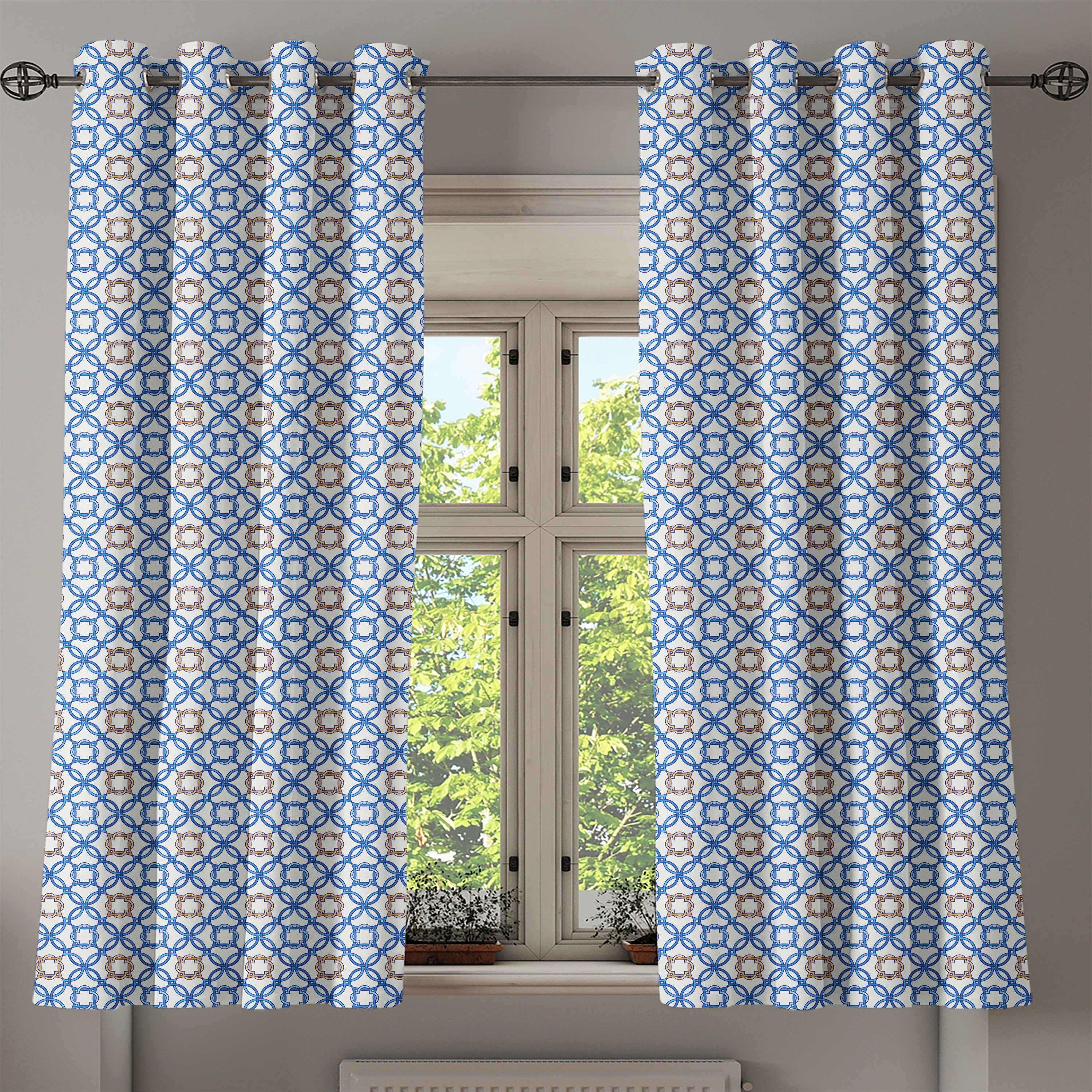 Schlafzimmer Blau Quatrefoil 2-Panel-Fenstervorhänge für Delfter Wohnzimmer, Gardine Abakuhaus, Dekorative