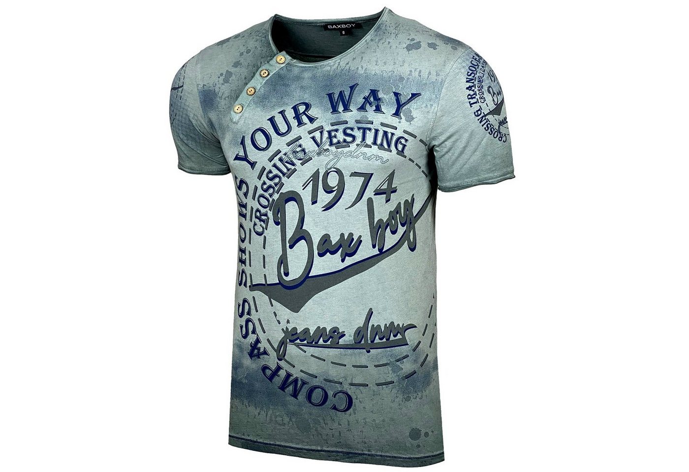 Baxboy T-Shirt Baxboy Herren Verwaschen Vintage Used Look Rundhals T-Shirt B-145
