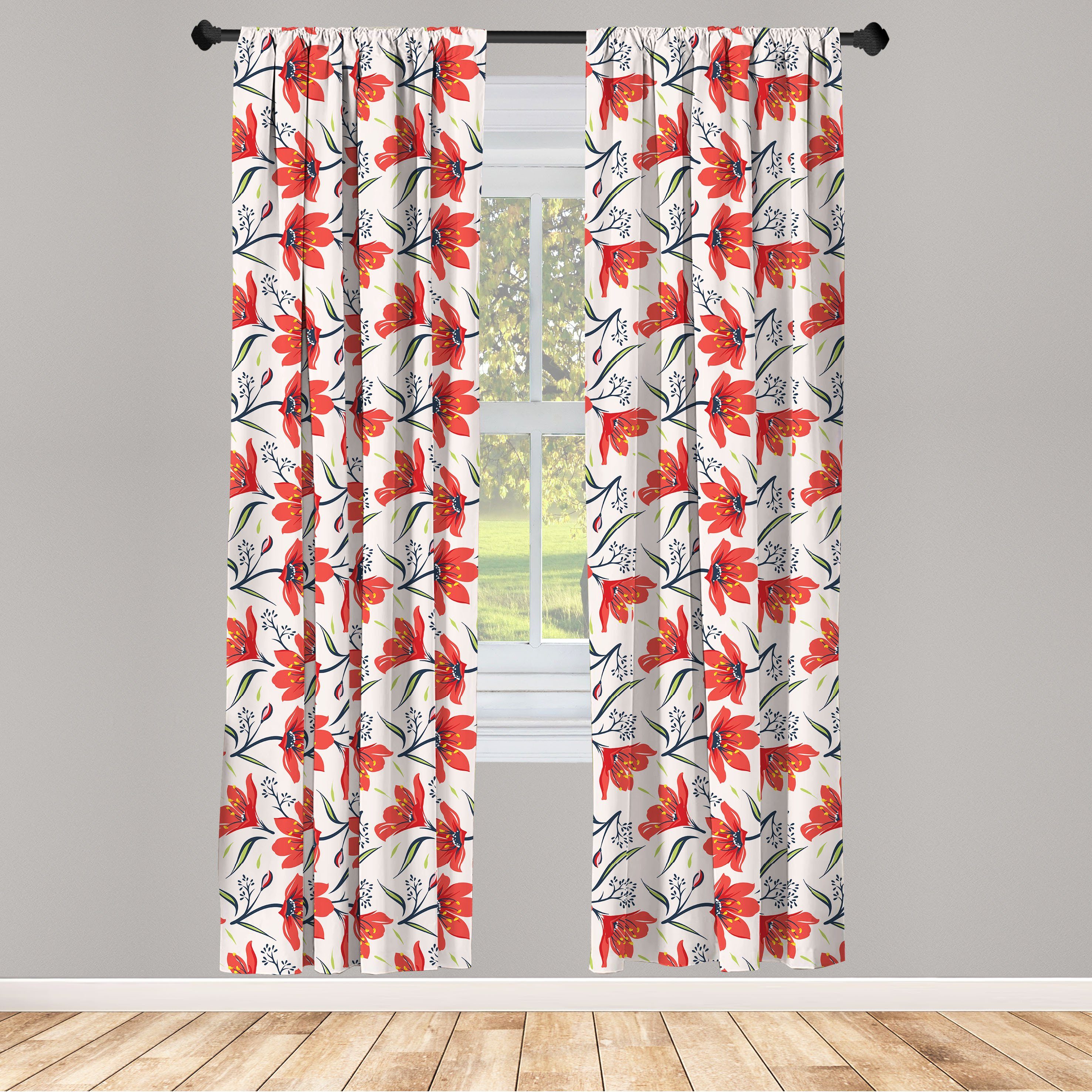 Gardine Vorhang für Wohnzimmer Schlafzimmer Dekor, Abakuhaus, Microfaser, Blumen Weinlese-Tulpe Blumen | Fertiggardinen