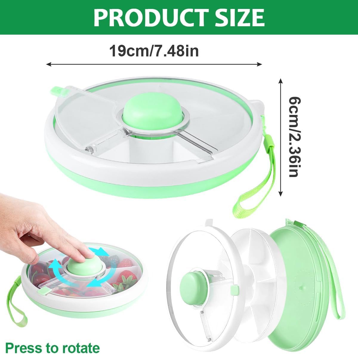 FELIXLEO Frischhaltedose Drehbare Snackbox mit 5 Fächern Snack Spinner mit Deckel Grün – Bild 5 von 5