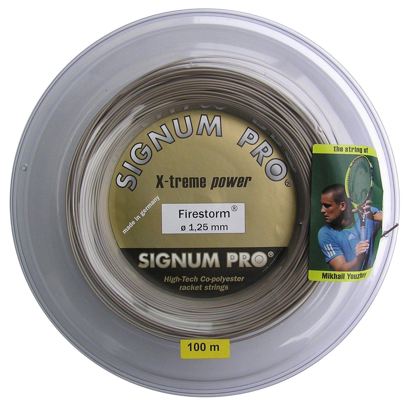 Signum Pro Tennissaite Firestorm (Haltbarkeit+Power) gold 100m Rolle, Saitendicke: 1.30