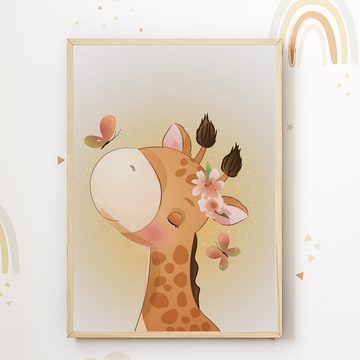 Tigerlino Poster Giraffe Affe Zebra Elefant Safari 4er Set Kinderzimmer Wandbilder