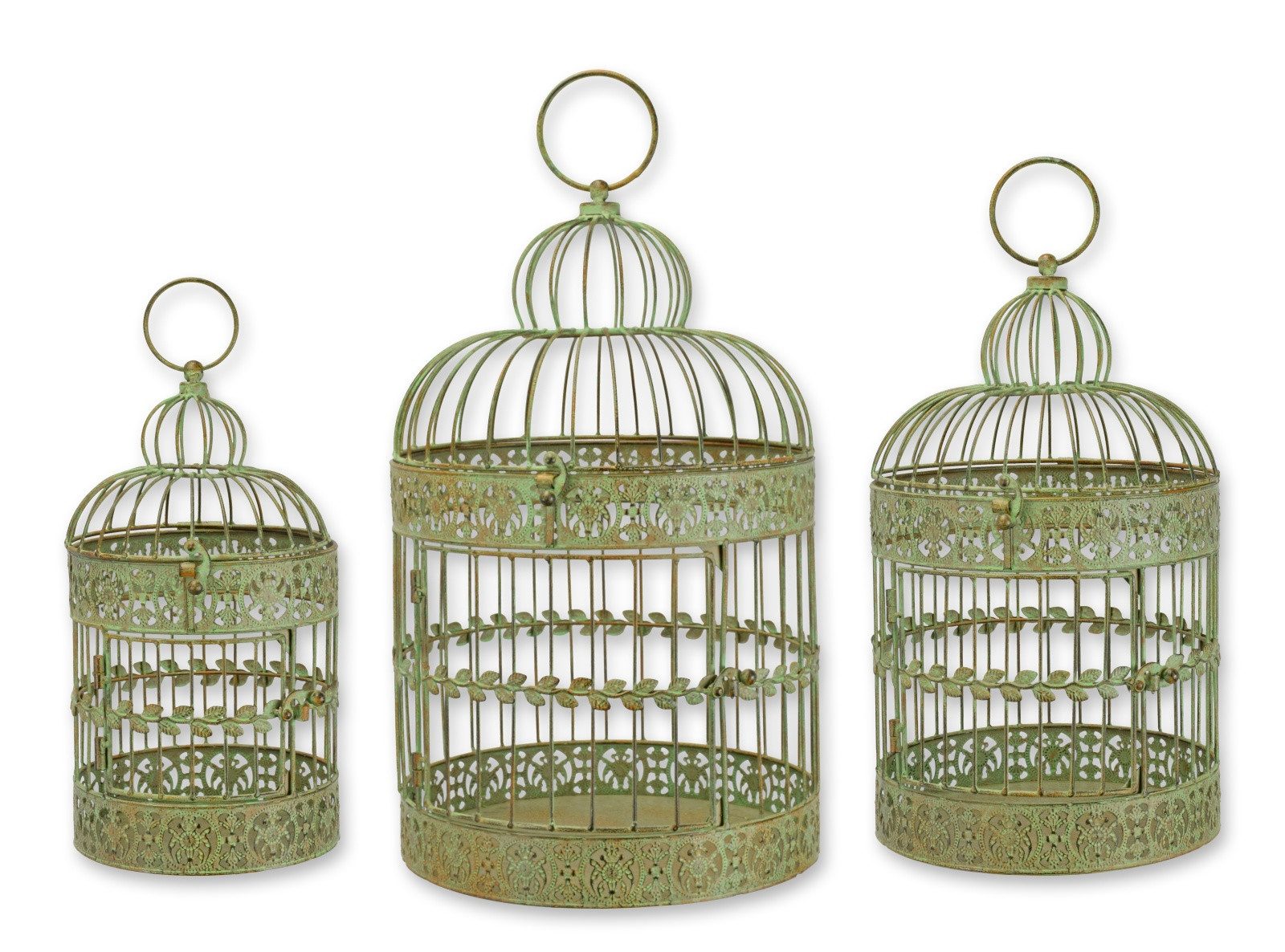 Aubaho Dekoobjekt Set aus 3 Vogelkäfigen aus Eisen Replikat Retro Design Dekoration