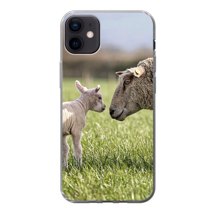 MuchoWow Handyhülle Schafe - Gras - Lamm Handyhülle Apple iPhone 12 Mini Smartphone-Bumper Print Handy