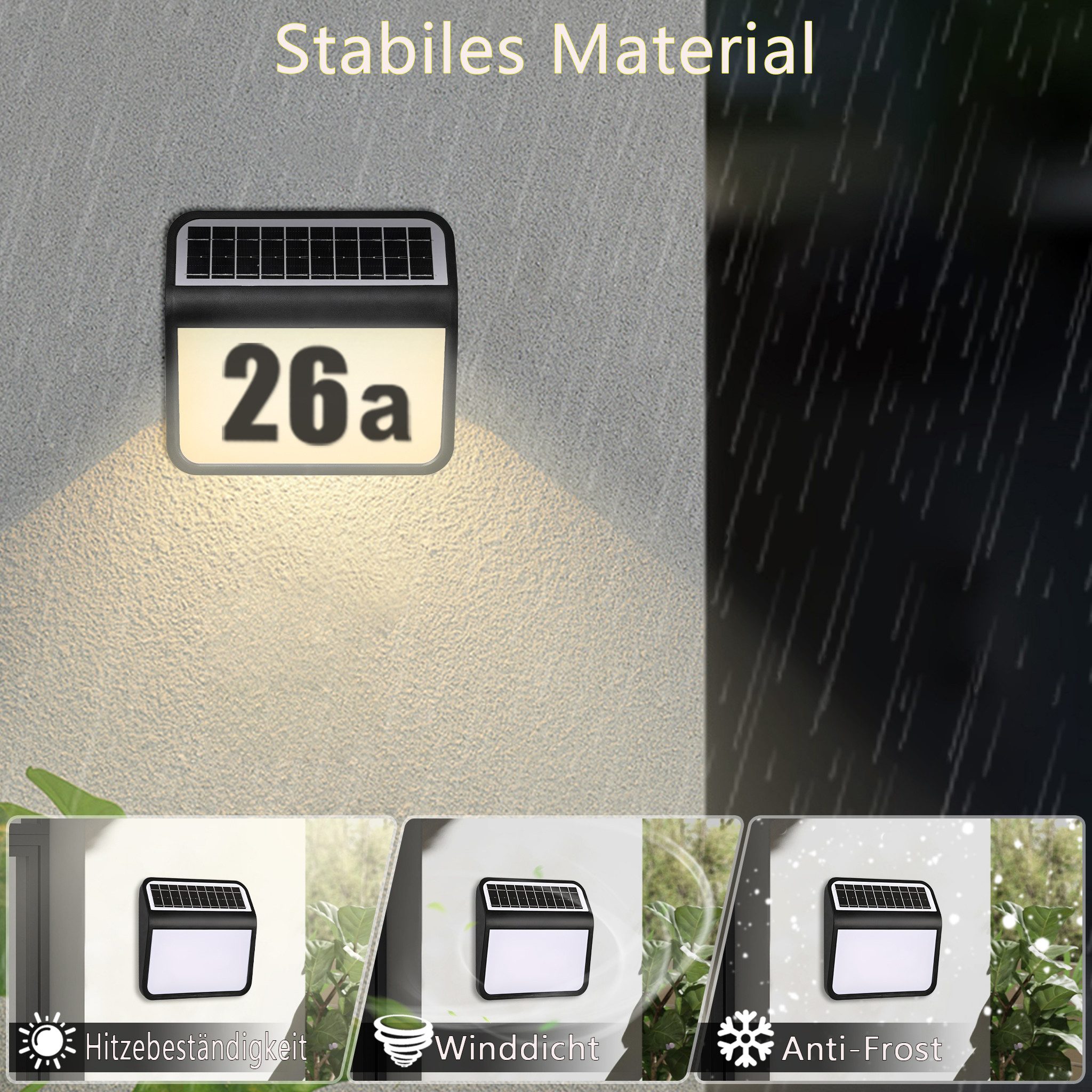 FIVMEN Hausnummer Hausnummernleuchte Beleuchtete Solar mit LED Beleuchtung, Hausnummer aus Edelstahl mit Dämmerungsschalter