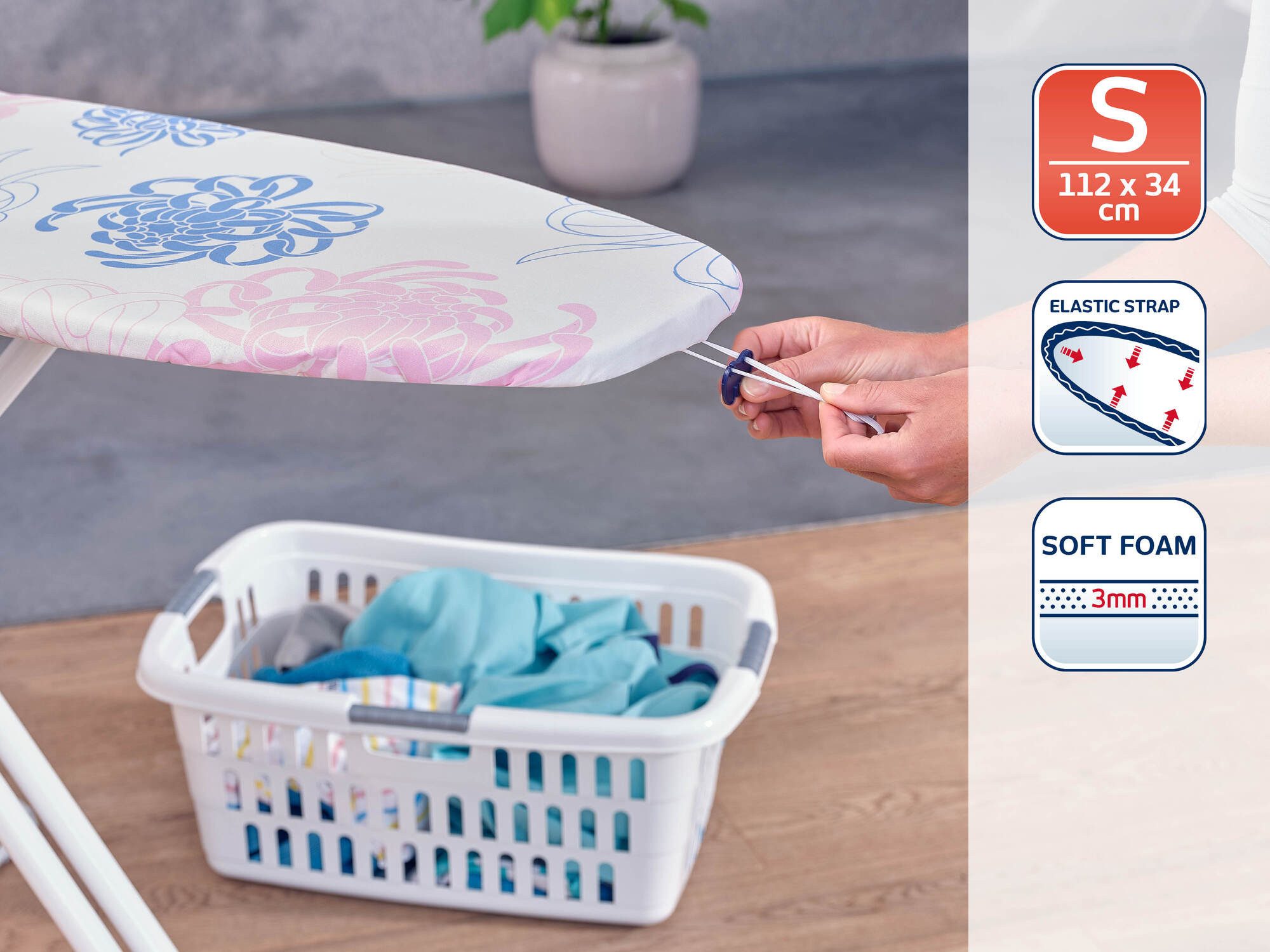 Leifheit Ersatz-Bügelbrettbezug Bügeltischbezug Cotton Classic S, Für Dampfstationen geeignet, 110x30cm, 3mm Schaumstoffpolsterung
