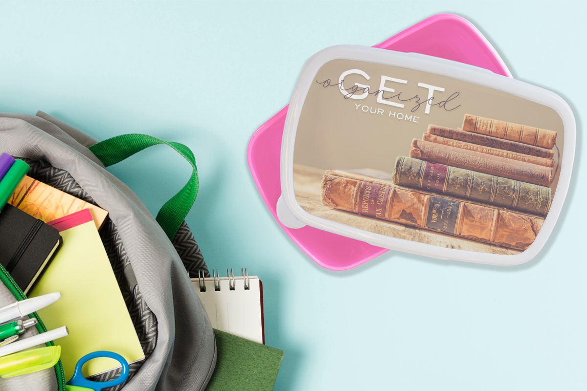MuchoWow rosa Kunststoff Zitate, Snackbox, Sprichwörter Lunchbox für dein Erwachsene, Zuhause' - Mädchen, Kinder, 'Organisiere (2-tlg), Kunststoff, Brotdose - Brotbox