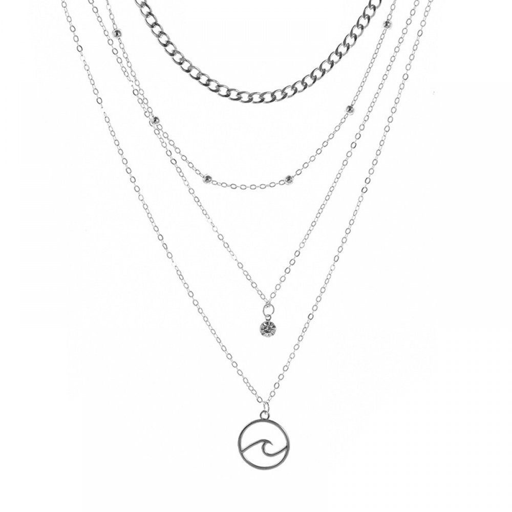 WaKuKa Charm-Kette Halskette mit Wellenanhänger, Silberkristall-Satelliten-Halskette (1-tlg)