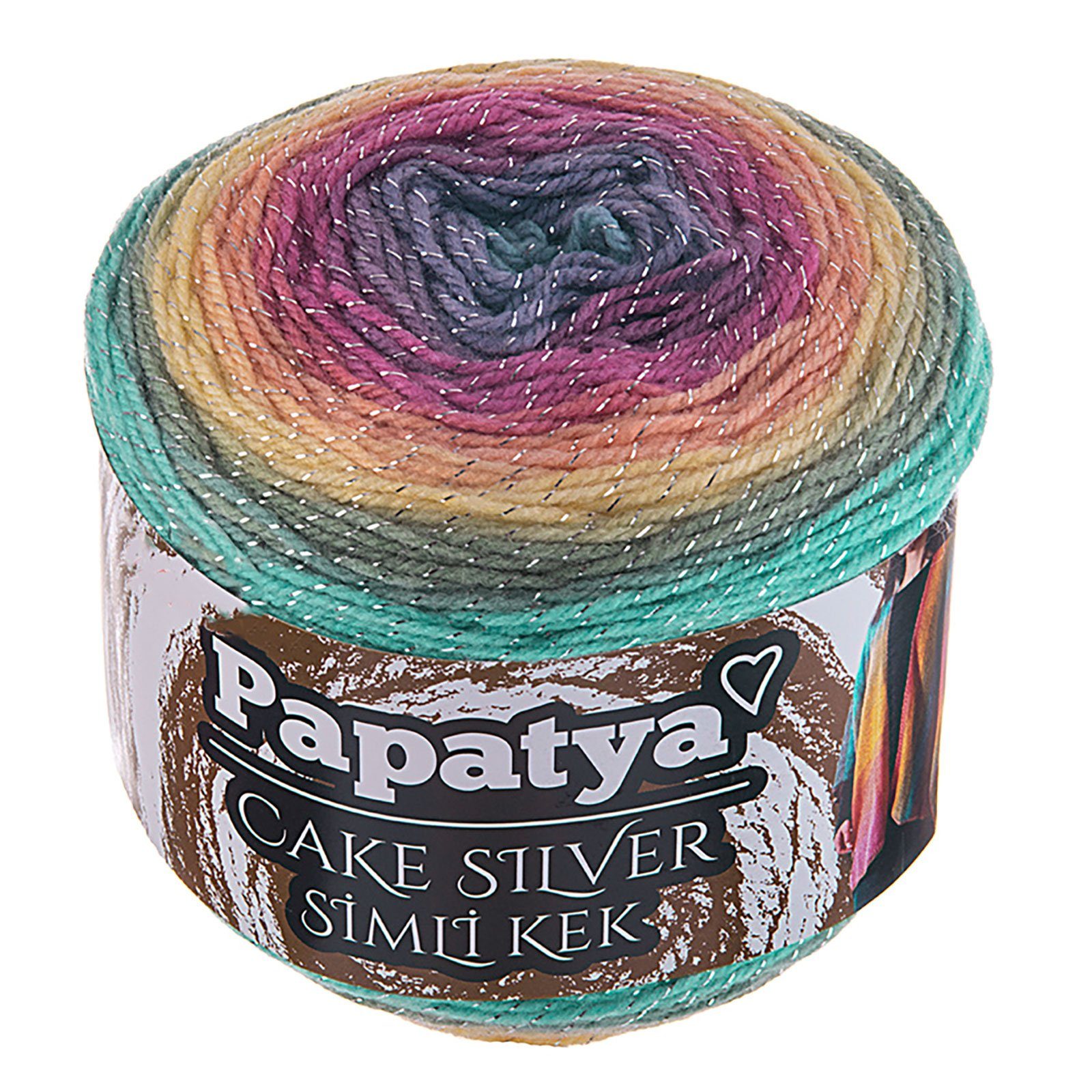 maDDma 150g Papatya Cake Silver mit Glitzerfaden Häkelwolle, 540 m, 311 bunt