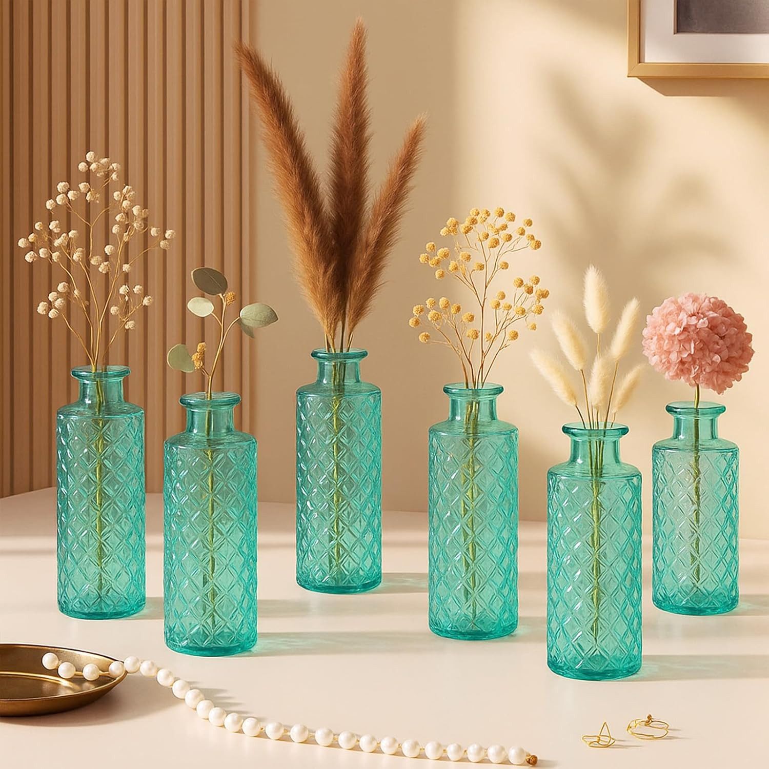 Youyijia Tischvase 6er Set Glasvasen Klein – Vintage Blumenvasen für Tischdeko