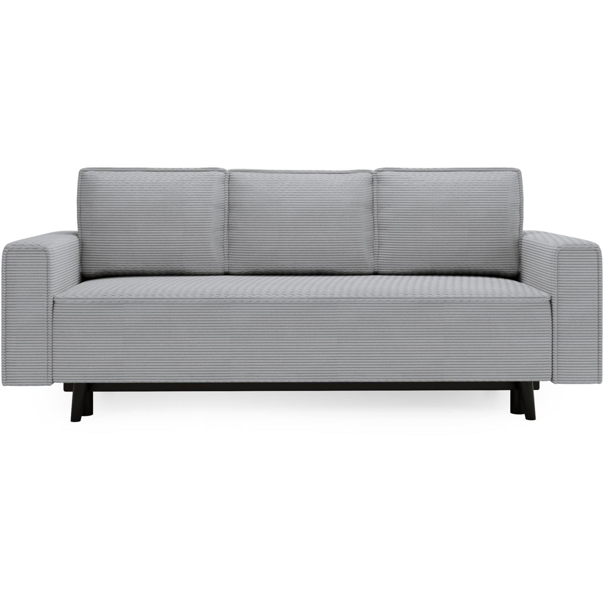 Beautysofa Schlafsofa Monte, Bettkasten, Polstersofa, Relaxfunktion, stilvoll (poso 55) 225x95 Hellgrau mit cm Cord-Bezug