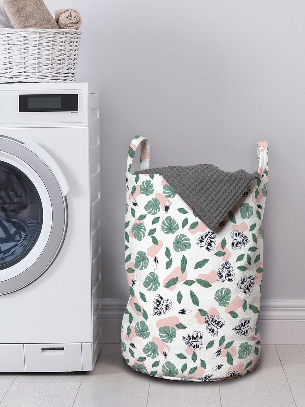 Abakuhaus Wäschesäckchen Wäschekorb mit Griffen Blätter Hawaii-Farben Kordelzugverschluss zerstreute für Waschsalons