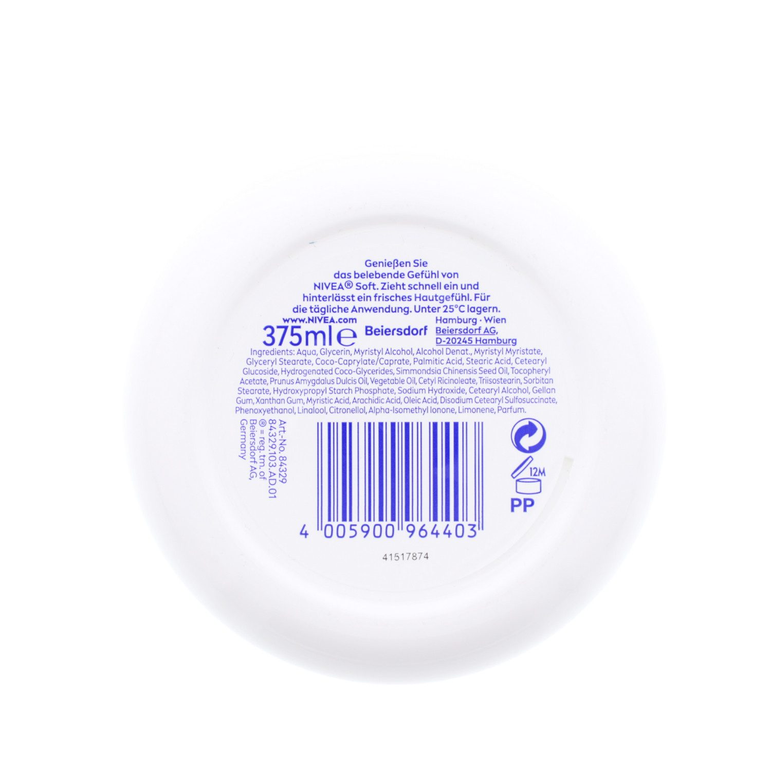 Nivea Tagescreme NIVEA Soft Erfrischende Feuchtigkeitscreme 375 ml 48h Feuchtigkeit Zie