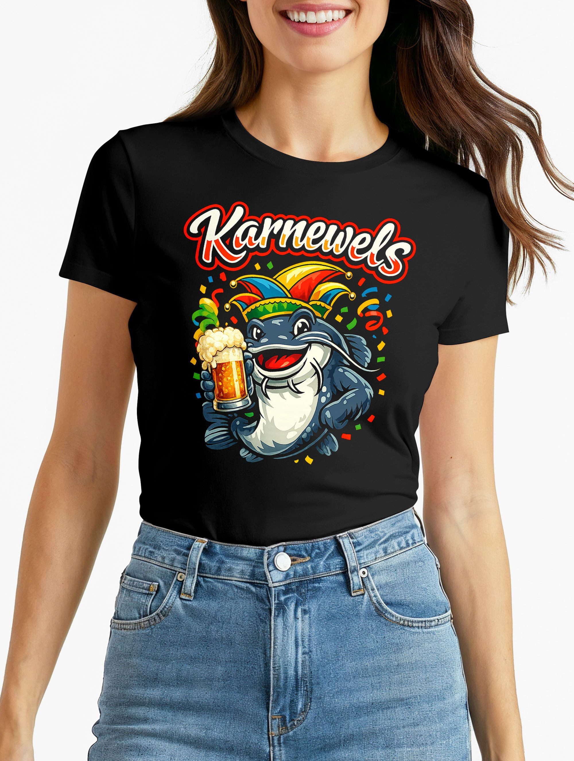 Print-Shirt Damen T-Shirt - Karnewels Design - Fasching Karneval Ersatz