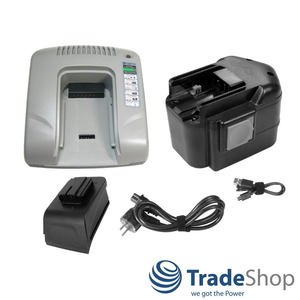 Trade-Shop 2in1 Set: Ni-MH Akku 12V / 2000mAh + USB-Ladegerät (Passend für AEG BDSE12T, BEST12BBPB, BEST12X, BS2E12T, SB2E12, WBE2E12)