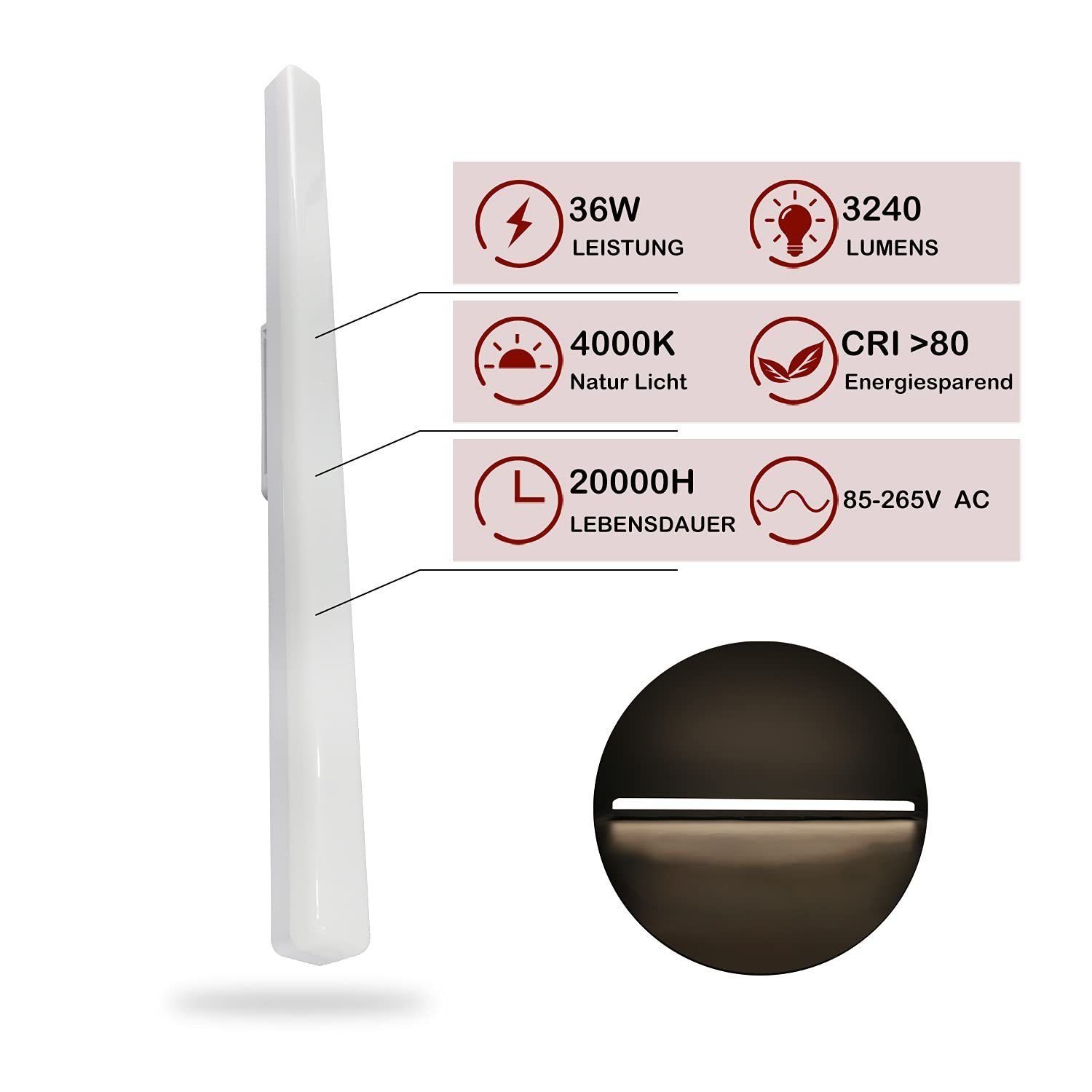 Nettlife LED Deckenleuchte weiß Licht hocheffiziente Lichtverteilung 20/40/60/90CM 4000K, LED fest integriert, Tageslicht weiß, Küche Wohnzimmer Schlafzimmer Es – Bild 4 von 5