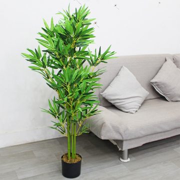 Kunstbambus Bambus Kunstbaum Kunstpflanze Künstliche Pflanze mit Echtholz 120 cm, Decovego