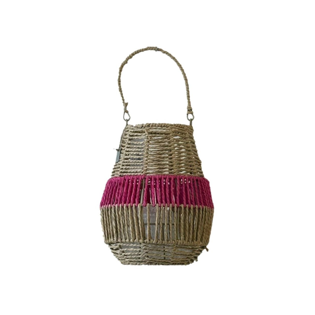 Van der Leeden Windlicht Laterne PINK Seegras Natur/Fuchsia, Ø 26cm H 31cm