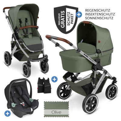ABC Design Kombi-Kinderwagen Salsa 4 Air - 3in1 Set - Olive, Kinderwagen Buggy mit Babywanne, Babyschale, Sportsitz, Regenschutz