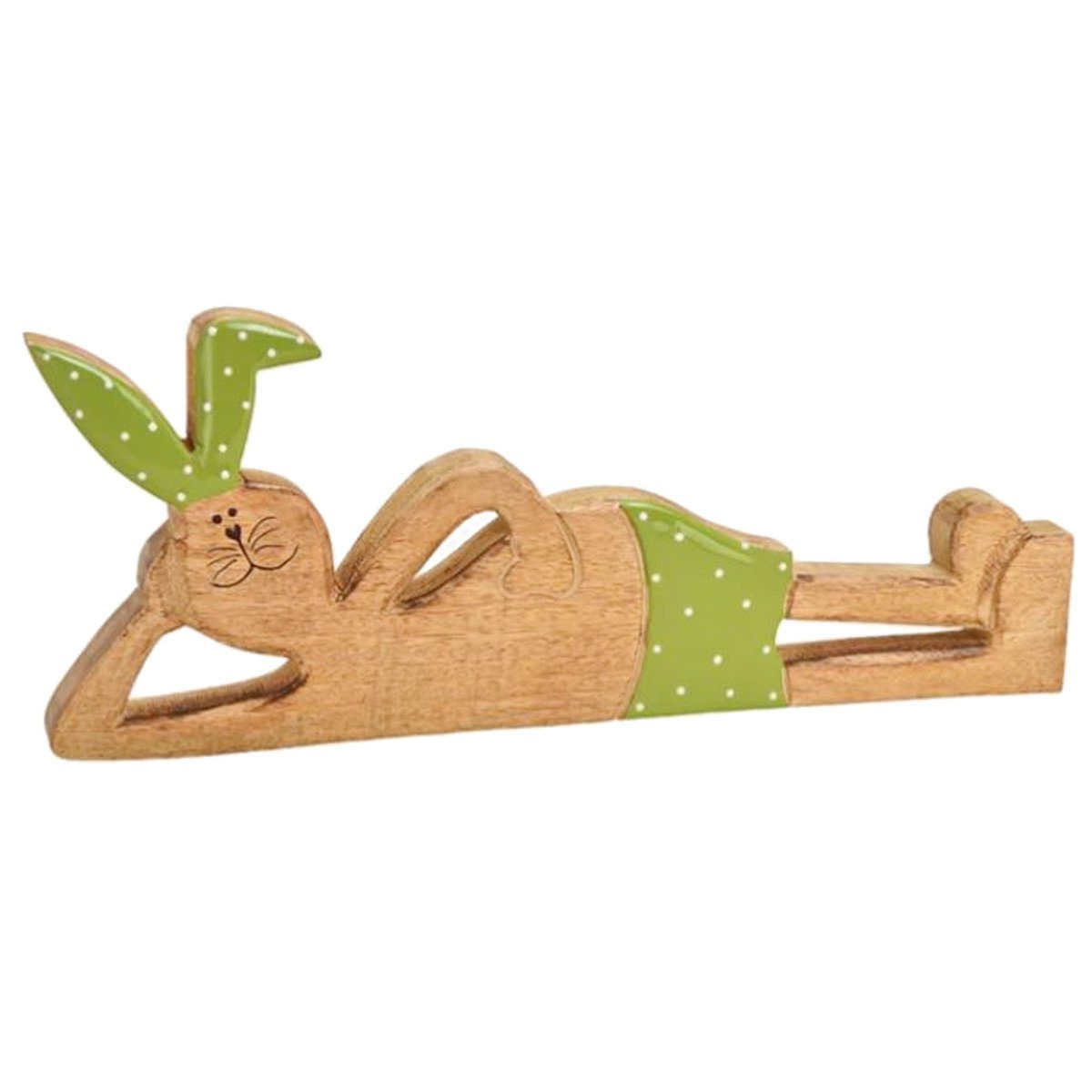Macosa Home Osterhase Osterdeko Holz braun grün, Hase Figur modern Holzhase Frühlingsdeko
