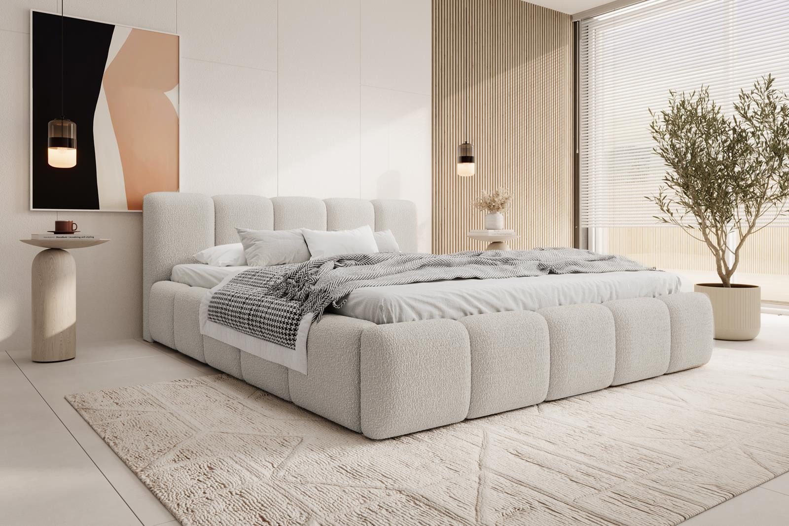 Compleo Polsterbett mit niedriges Kopfteil, Design Bett Abgerundet mit dicker Polsterung