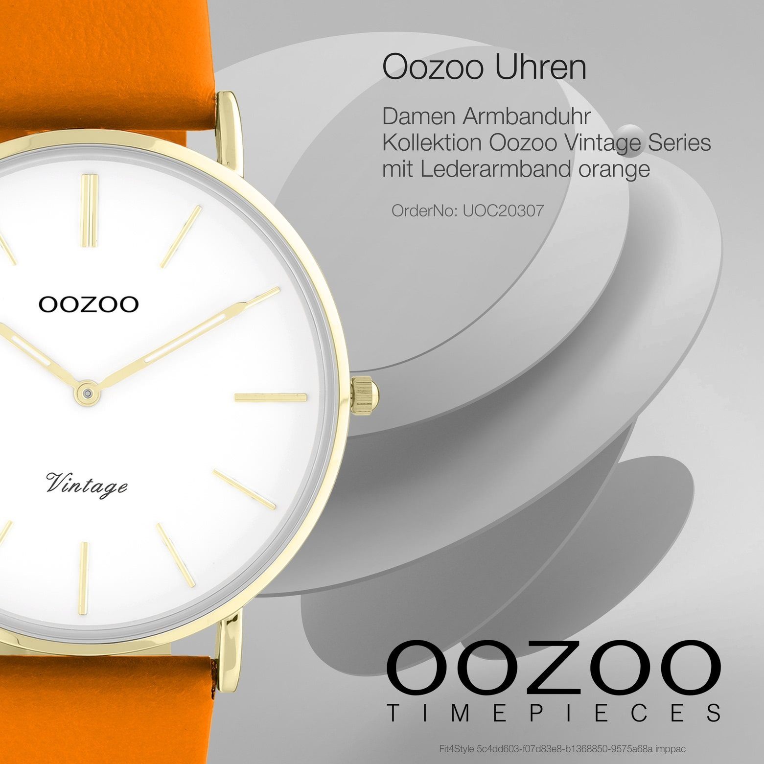 OOZOO Quarzuhr Oozoo Damen Armbanduhr Vintage Series, (Analoguhr), Damenuhr rund, groß (ca. 40mm), Lederarmband orange, Fashion