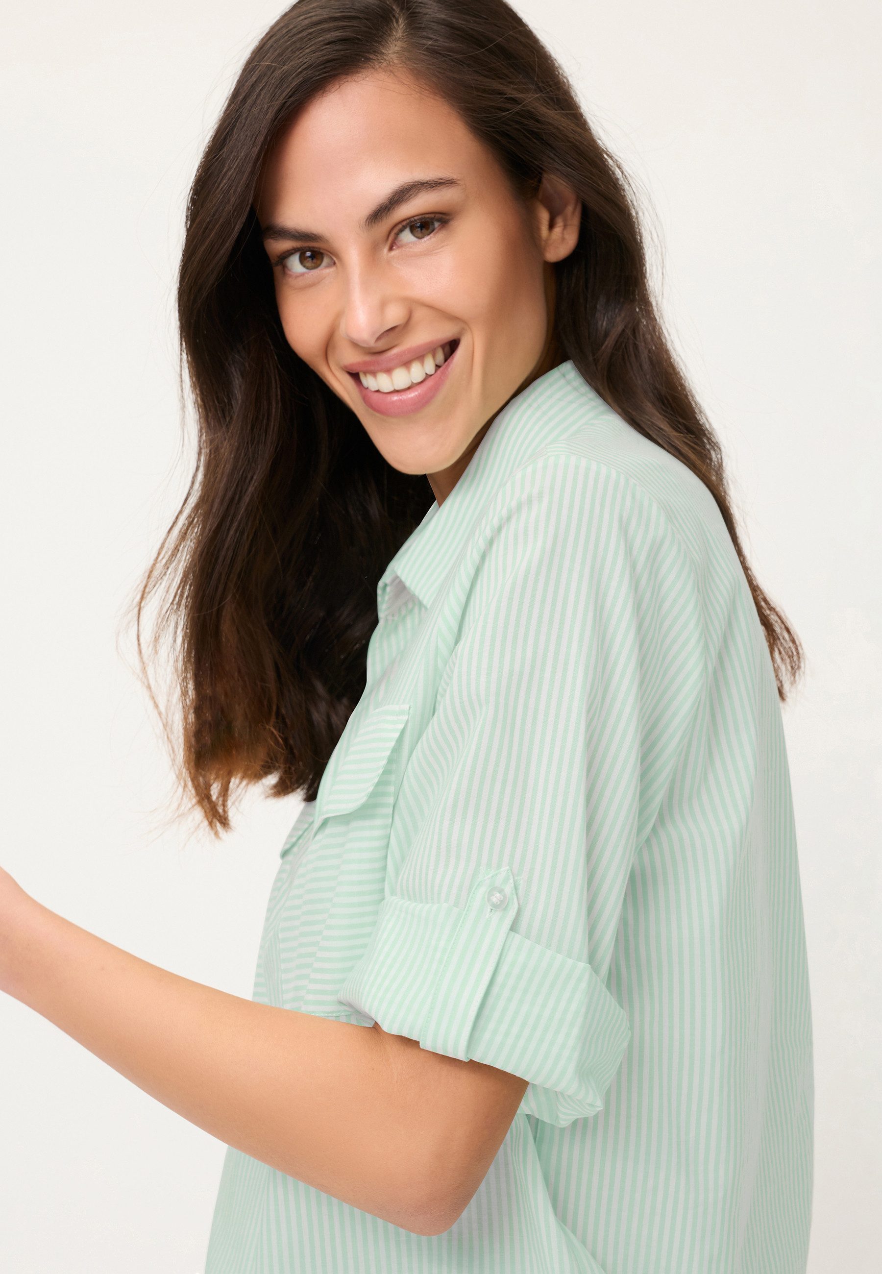 Olsen Hemdbluse mit Streifen und offenem Kragen – Bild 4 von 5