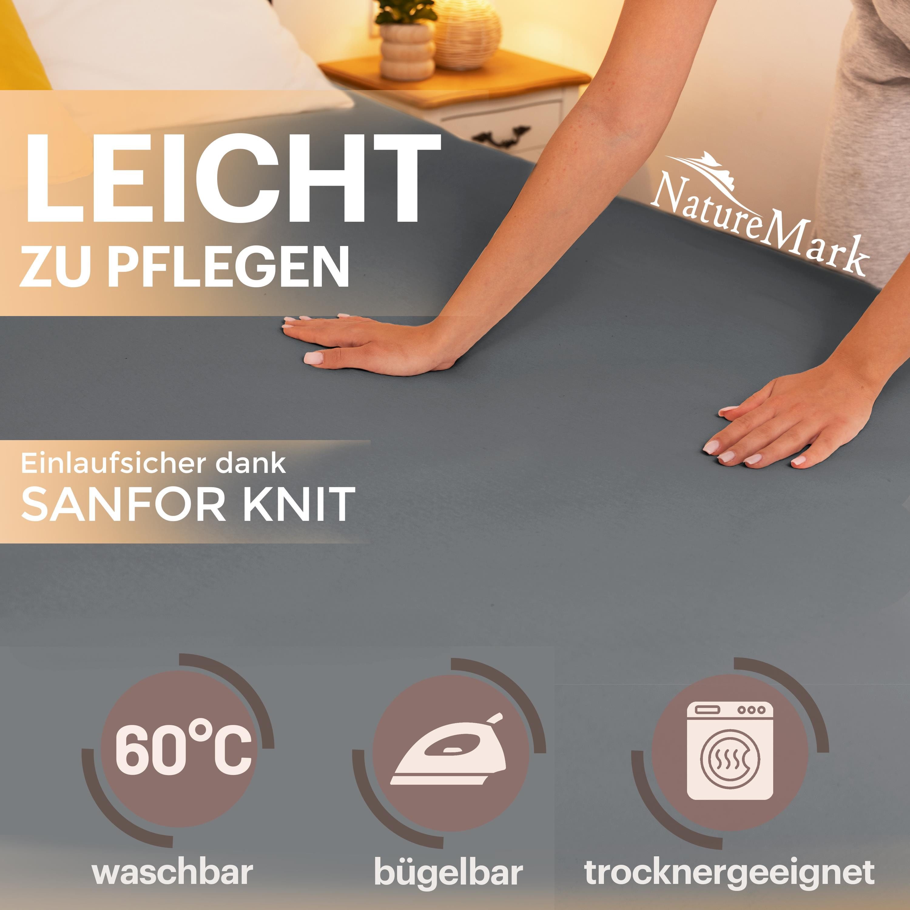 NatureMark Spannbettlaken Boxspringbett Spannbetttuch 200x220cm, Baumwolle, Gummizug: rundum, (1 Stück), 40 cm Steghöhe - 200 x 220cm Spannbetttuch, Anthrazit grau