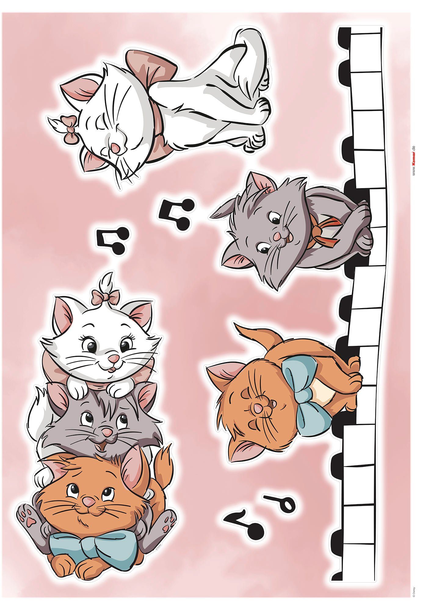 Komar Wandtattoo Aristocats Kittens (7 St), 50x70 cm (Breite x Höhe), selbstklebendes Wandtattoo | Kinderzimmer-Wandtattoos
