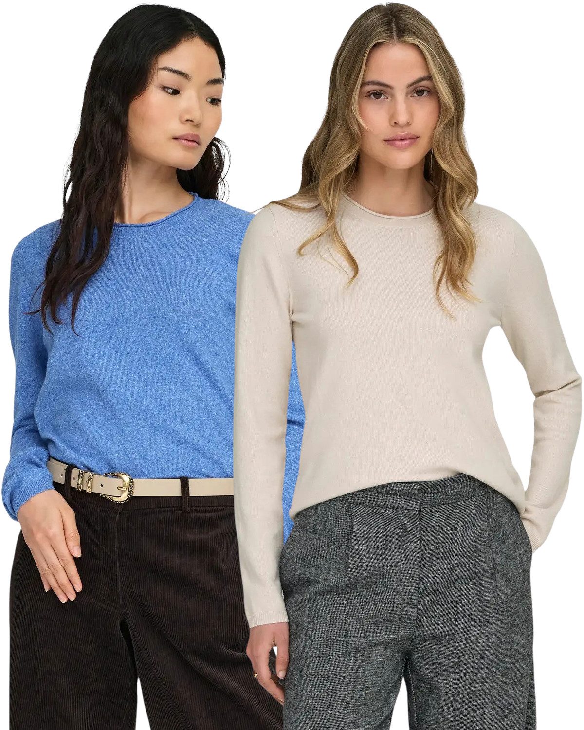 ONLY Rundhalspullover (2er-Pack) Zeitloses Design in weicher Flat-Knit-Qualität für Alltag und Büro