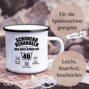 Shirtracer Tasse Schonend behandeln das gute Stück ist vierzig, Stahlblech, 40. Geburtstag Tasse