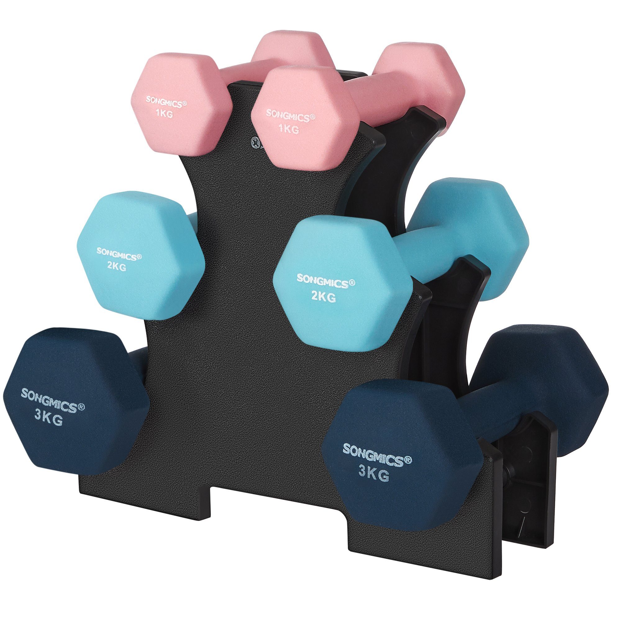 SONGMICS Hantel-Set Kurzhanteln, Hantel Set 12kg, Hexagon, Neopren Hanteln