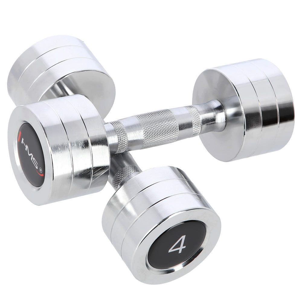 HMS Kurzhantel Handhanteln Gewichtstraining Fitnessgewichte, (Spar-Set, 22 cm lang), verchromter Stahl, gerändelter Griff, Paar 2 x 4 kg