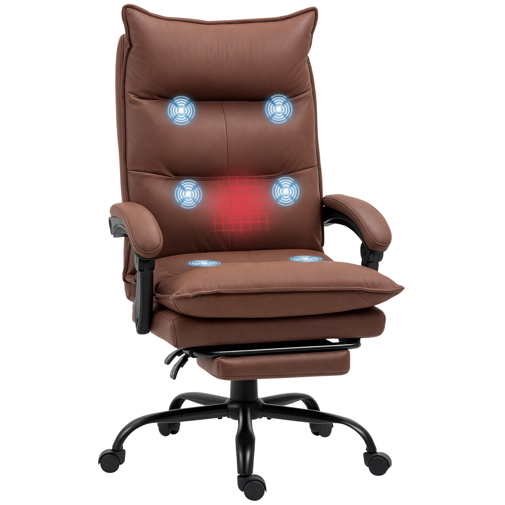 Vinsetto Schreibtischstuhl Bürostuhl Massagefunktion, Ergonomischer PC Stuhl mit Lendenheizung (Chefsessel, 1 St), 120 kg Belastbar, Braun – Bild 2 von 5